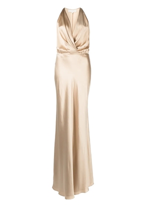 Michelle Mason draped halterneck gown - Gold