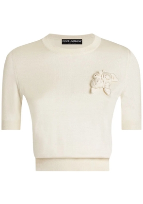 Dolce & Gabbana floral-appliqué T-shirt - Neutrals