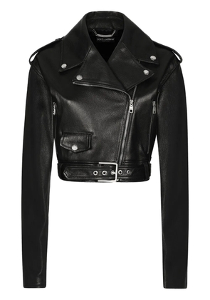 Dolce & Gabbana cropped leather biker jacket - Black