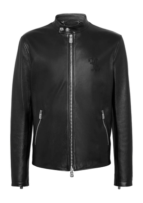 Billionaire embroidered zip-fastening leather jacket - Black