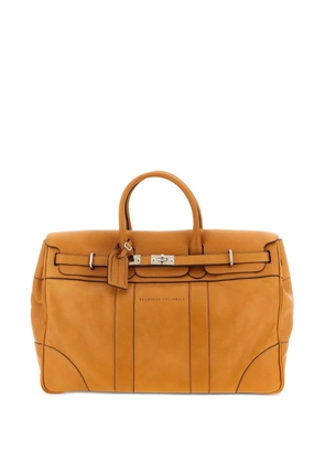 Brunello Cucinelli logo-detail leather duffel bag - Brown