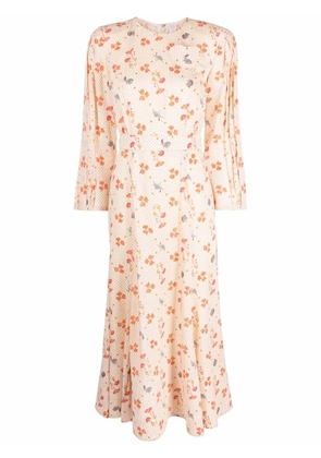 Ulyana Sergeenko floral-print silk midi dress - Neutrals