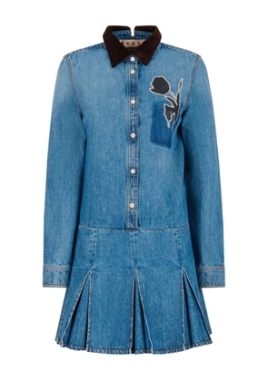 Marni x Slawn & Soldier embroidered pleated denim mini dress - Blue