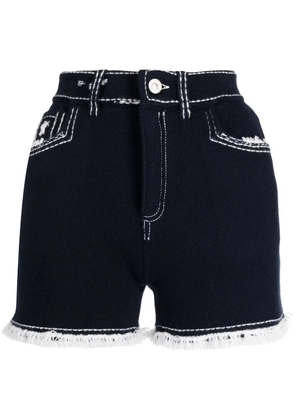 Barrie fine-knit fringe-detail shorts - Blue