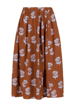 Marni Sprayed Roses-print midi skirt - Brown