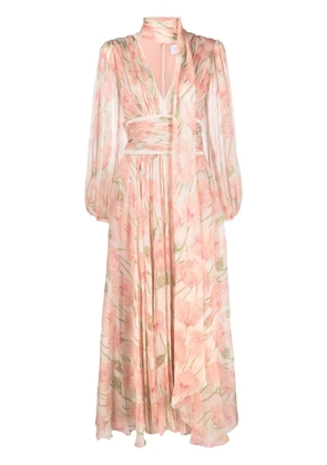 Luisa Beccaria long-sleeve floral-print dress - Pink