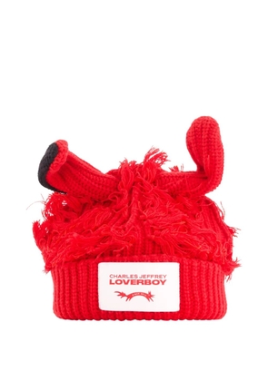 Charles Jeffrey Loverboy shaggy-ears ribbed hat - Red