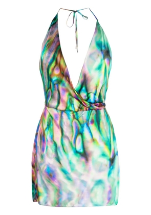David Koma abstract-print halterneck silk minidress - Purple