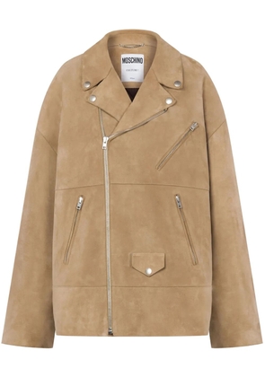Moschino zip-up suede biker jacket - Neutrals