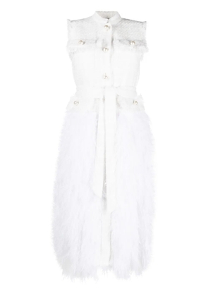 Huishan Zhang feather-trim tweed dress - White
