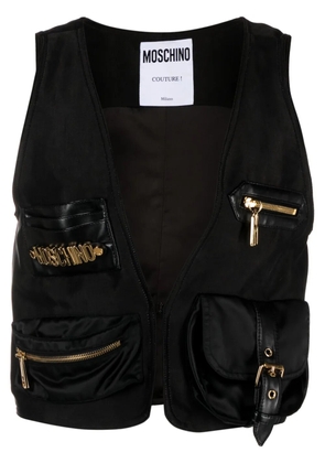 Moschino lettering logo-plaque satin gillet - Black