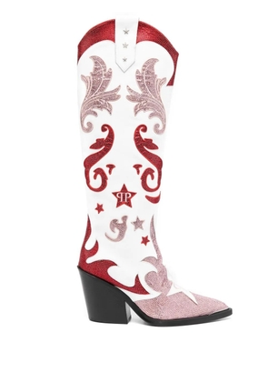Philipp Plein Cowboy 100mm rhinestone-mebellihsed boots - White