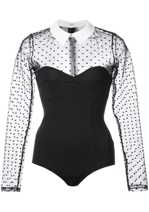 Fleur Du Mal Dotted Tulle collared bodysuit - Black