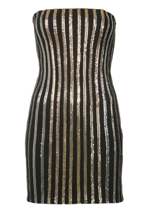 Balmain glitter stripe strapless dress - Black