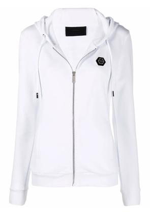 Philipp Plein logo-appliqué zip-up hoodie - White