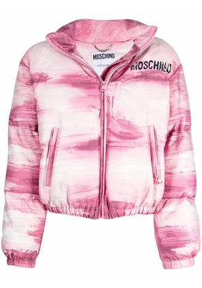 Moschino brushstroke-print puffer jacket - Pink