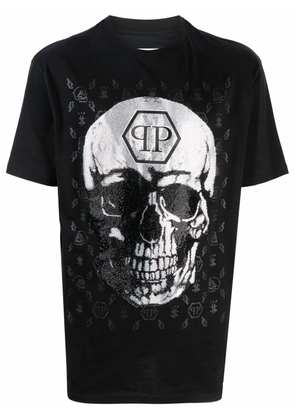 Philipp Plein gem-embellished skull logo-graphic T-shirt - Black