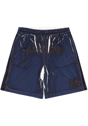 Diesel P-Rowy slogan-embroidered cotton shorts - Blue