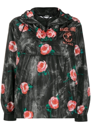 Moschino rose pattern hooded winbreaker - Black