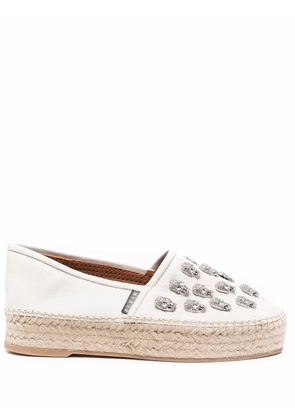 Philipp Plein crystal-embellished leather espadrilles - White