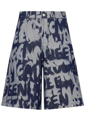 Alexander McQueen Graffiti-print denim shorts - Blue