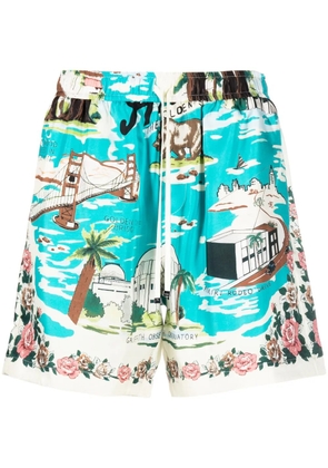 AMIRI graphic-print silk shorts - Blue
