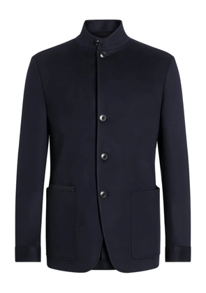 Zegna button pocket leather detail shirt jacket - Blue