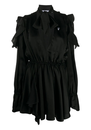 Off-White ruffle-detail logo-print dress - Black