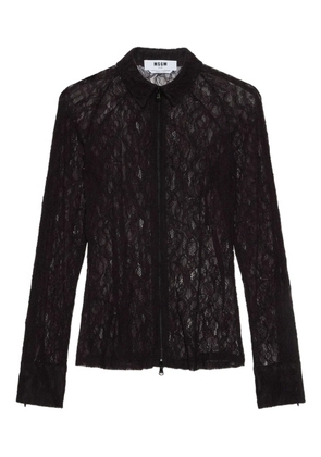 MSGM floral-lace zip-up shirt - Black