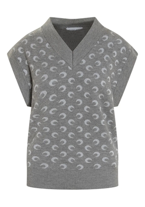 Marine Serre crescent-print V-neck vest - Grey