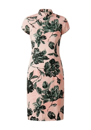 Shanghai Tang rose-print mock-neck midi dress - Pink