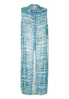 Amir Slama wave-print maxi kaftan - Blue