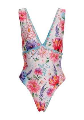 Agua Bendita Tulipa floral-print V-neck swimsuit - Blue