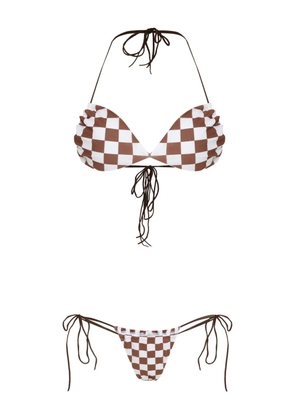 Amir Slama check-print triangle bikini set - White