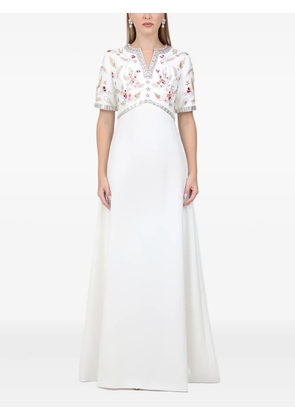 Dina Melwani embellished short-sleeved maxi dress - White