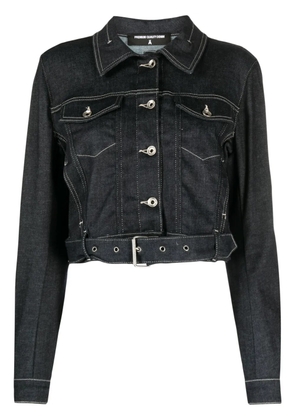 Patrizia Pepe cropped contrast-stitch denim jacket - Blue