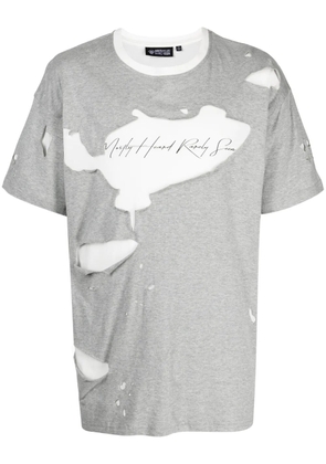 Mostly Heard Rarely Seen logo-print ripped-detail T-shirt - Grey