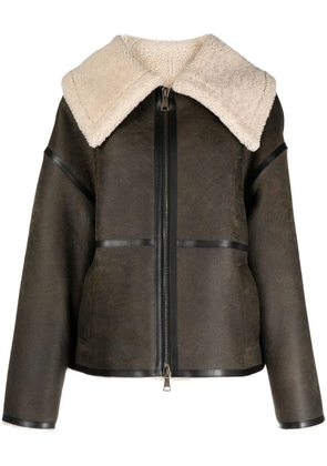 Goen.J shearling-lined aviator leather jacket - Brown