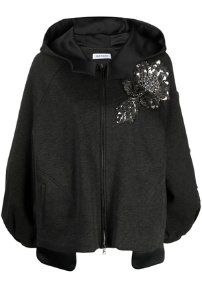 Dice Kayek flower-appliqué puffed-sleeves jacket - Black