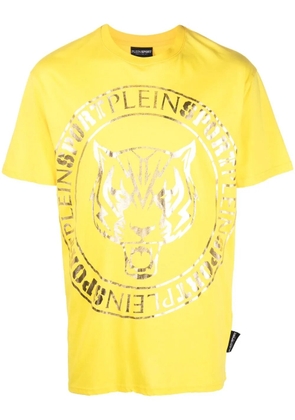 Plein Sport tiger-head logo-print T-shirt - Yellow