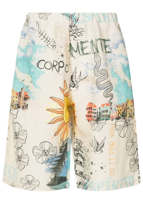 Amir Slama graphic-print elastic-waist shorts - Neutrals