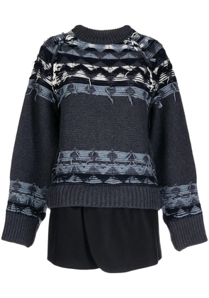 Goen.J layered distressed Fair Isle-knit sweater - Blue