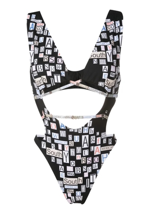 Amir Slama text-print cut-out swimsuit - Black