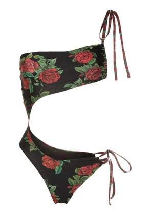 Amir Slama rose-pattern cut-out swimsuit - Black