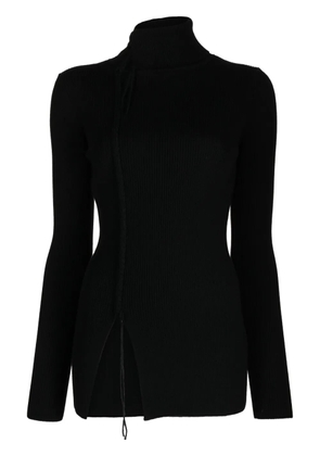 Y's front-slit wool knitted top - Black