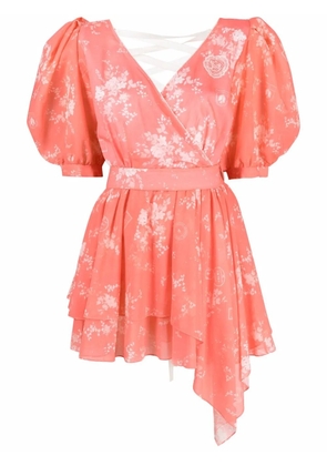 Ulyana Sergeenko floral-print ruched mini dress - Red