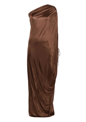 Atlein single-sleeve draped dress - Brown