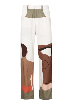 Amir Slama graphic-print linen-blend trousers - Neutrals