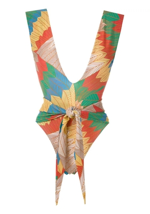 Amir Slama front tie printed swimsuit - Multicolour