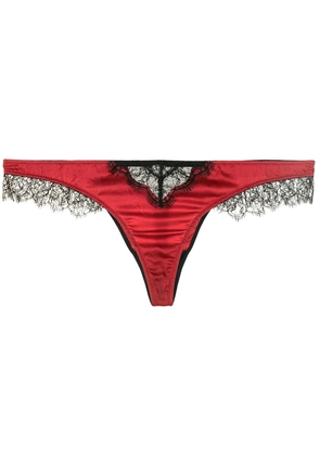 Kiki de Montparnasse Lace Inset silk charmeuse thong - Red
